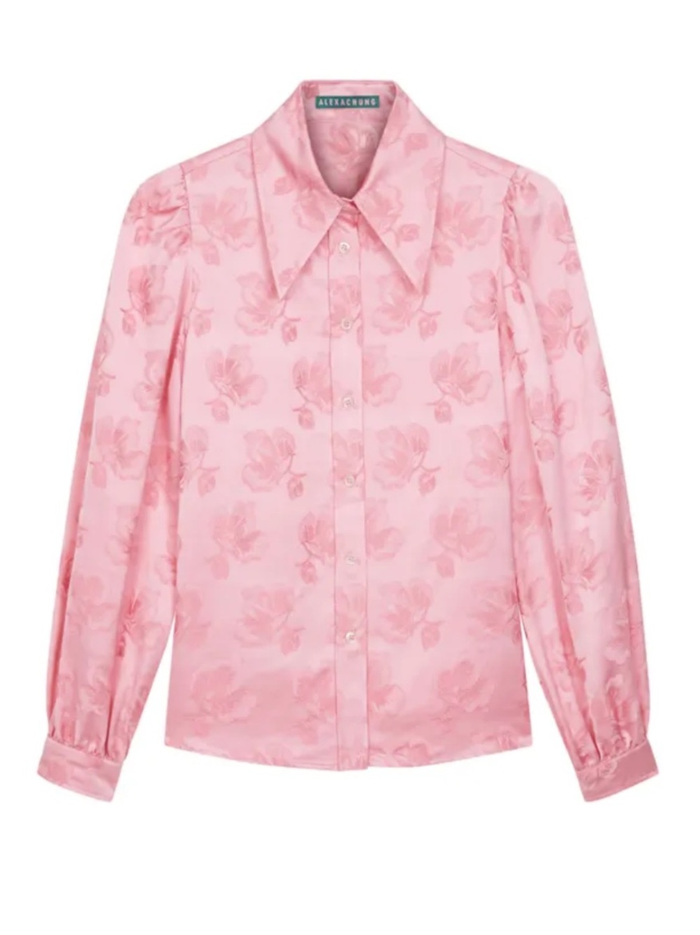 Alexa Chung Pointed Collar Pink Floral Button Up Blouse